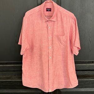 UNTUCKit 100% Linen Short Sleeve Shirt in Pink with White Pinstripe Size Large
